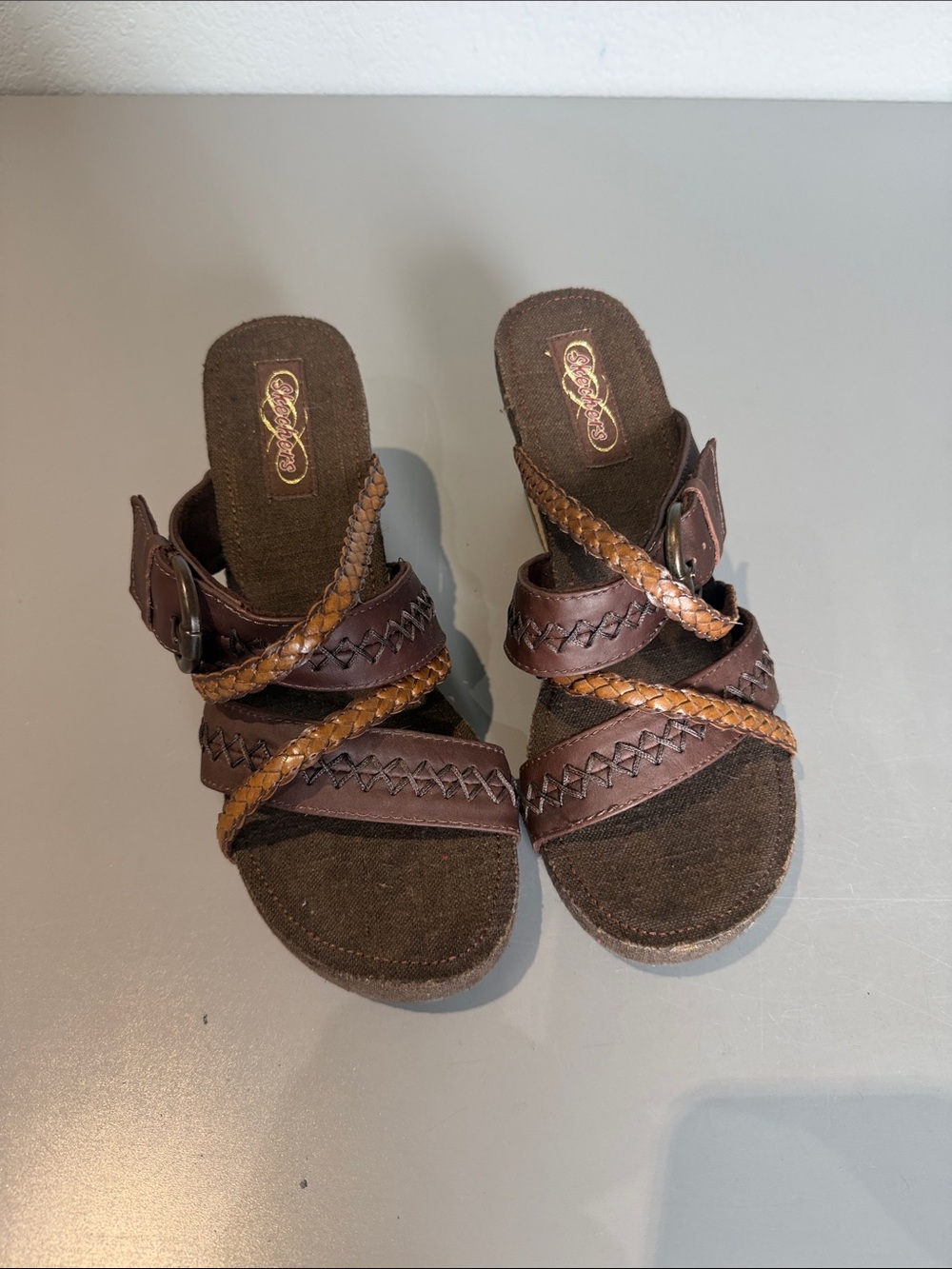 Skechers Brown Braided Strap Wedge Sandals